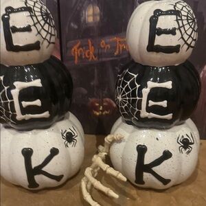 Spooky Stacked Pumpkin Decor - Black and White
